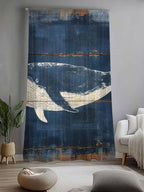 Sheer Curtains 108 Inches Long, Summer Whale Blue Semi Sheer Curtains Light Filtering Window Treatment, Coastal Ocean Vintage Wooden Grain Privacy Voile Drapes for Living Room Bedroom 52x108 Inch