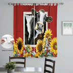 Cows Sunflowers Living Room Curtains 84 Inch Length, Window Curtains Tab Top, Spring Botanical Floral Bees Red Barn Light Filtering Window Treatments Drapes 52"x84" 2 Panel