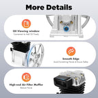 Air Compressor Pump Head, 2HP Air Compressor Pump-Head, 1500W Portable 52.83Gal/Min 10.24in Pulley Outer Diameter Aluminum Painting Twin Cylinder W/oil drain plug, Air Filter Muffler