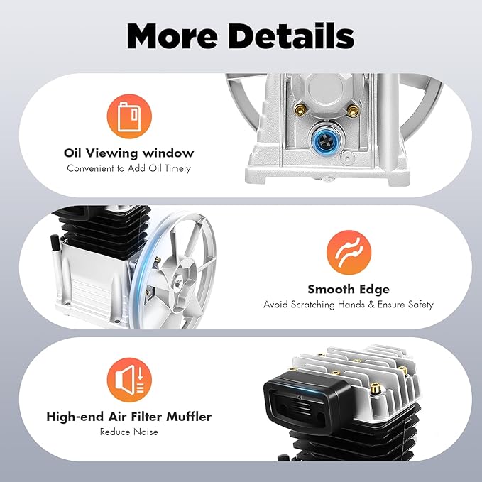 2HP Air Compressor Pump, Air Compressor Pump Head with Motor & Breathing Nozzle 200L/Min, 1.5KW Oil Lubricated AIr Compressors Pumps