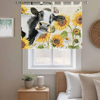 Yellow Sunflowers Bedroom Curtains 63 Inch Length, Window Curtains Tab Top, Country Cow Flower Butterfly Farmhouse Cream Light Filtering Window Treatments Drapes 42"x63" 2 Panel