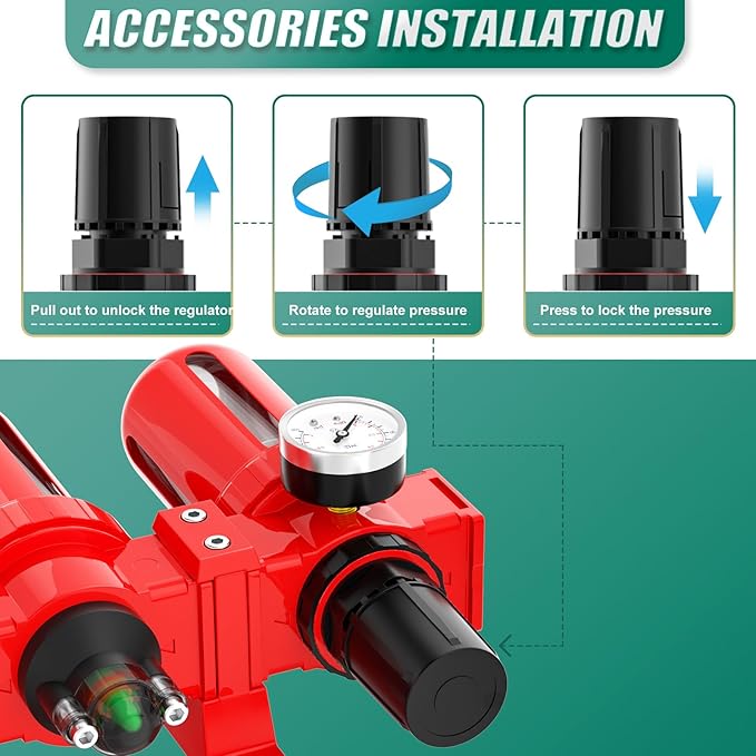 Industrial Grade Three-Stage Air Drying System, 0-150 PSI, 3/8 Inch NPT, Aluminum Alloy, with Particulate Filter, Coalescing Filter, Desiccant Dryer, and Air Regulator (Manual Drainage)
