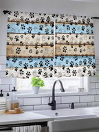 Sheer Curtains 54 Inch Length, Blue Brown Paw Prints Semi Sheer Curtains Light Filtering Window Treatment, Vintage Farmhouse Rustic Wooden Grain Privacy Voile Drapes for Living Room Bedroom 52x54 Inch