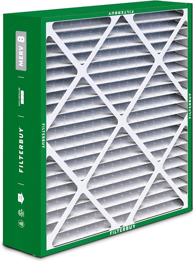 Filterbuy 20x22x5 Air Filter MERV 8 Essential Dust & Allergy Defense (4-Pack), Pleated HVAC AC Furnace Filters for Amana, Goodman, Nordyne, and Five Seasons (Actual Size: 19.50 x 21.94 x 5.25)