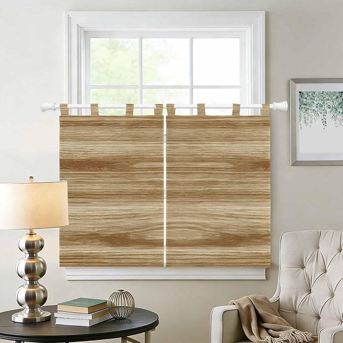 Light Brown Wood Grain Bedroom Curtains 63 Inch Length, Window Curtains Tab Top, Western Farmhouse Barn Door Light Filtering Window Treatments Drapes 42"x63" 2 Panel