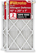 Filtrete 10x20x1 AC Furnace Air Filter, MERV 11, MPR 1000, Micro Allergen Defense, 3-Month Pleated 1-Inch Electrostatic Air Cleaning Filter, 2 Pack (Actual Size 9.81x19.81x0.81 in)
