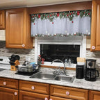 Christmas Curtain Valances for Windows, Kitchen Valance Window Treatment, Winter Xmas Balls Pine Branches Wooden Grain Light Filtering Block Curtains for Bathroom/Bedroom/Living Room 60'' x 18''