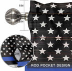 American Flag Valances for Windows, Blue Line Star Black White Stripes Wood Grain Kitchen Valance Light Filtering Rod Pocket Short Curtains for Kitchen Bathroom, 1 Panel, 60"x14"