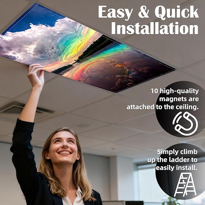 4 Pcs Fluorescent Light Covers - Classroom, Office 4 x 2 Feet Flame Retardant Magnetic Covers for Ceiling Lights Filters (Sunset)