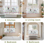 Spring Tier Curtains, Bicycles Botanical Leaves Rose Colorful Stripes Light Filtering Kitchen Curtains, 2Pcs Rod Pocket Half Window Treatments Panels for Sink Cafe Cabinet Camper 27.5x36 Inches