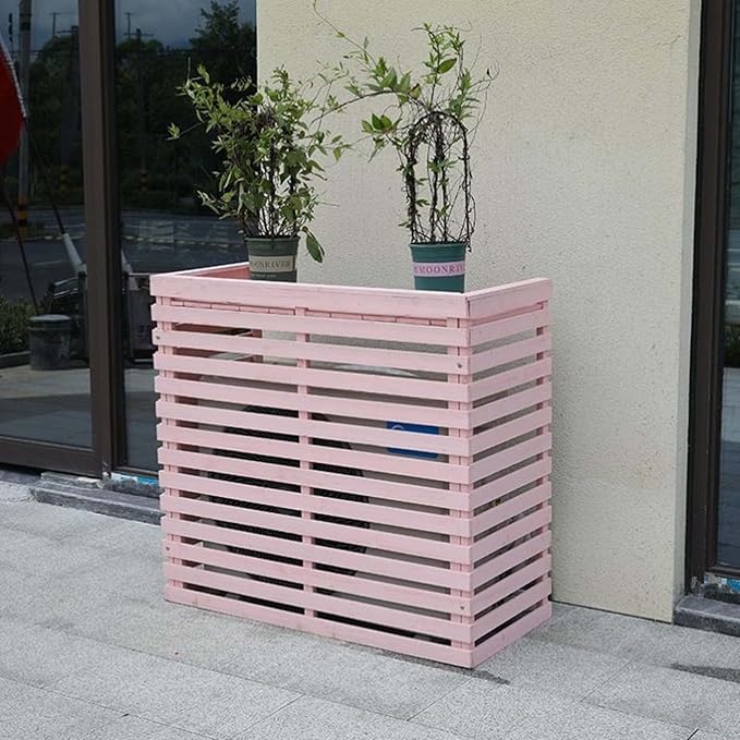 Wood Air Conditioner Fence Screen - Hide Outdoor Unit Stylishly with Tall Weatherproof Shutters Central Air Conditioner Covers (Pink L85Xw35Xh80Cm)