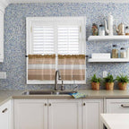 Retro Farm Wood Board Window Valance Curtains, Brown Graduality Striped Light Filtering Kitchen Valance with 3-inch Rod Pocket for Living Room Bathroom Bedroom,2 Panel,27.5x36In