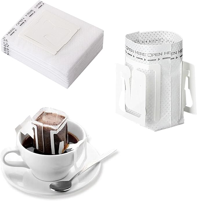 100PCS Portable Coffee Filter Paper Hanging Ear Drip Coffee Single Drinker Disposable Drip Coffee Filter Bags - Suitable for Home, Office, Travel and Camping
