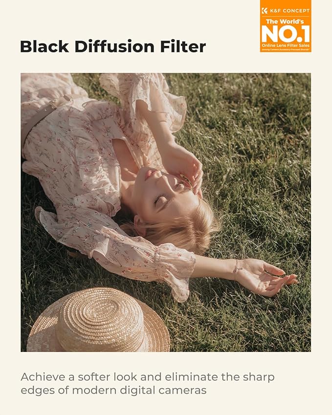 K&F CONCEPT 77mm Black Diffusion 1/4 Filter Mist Cinematic Effect Filter with 28 Multi-Layer Coatings Waterproof/Scratch Resistant for Video/Vlog/Portrait Photography