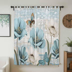 Spring Floral Living Room Curtains 84 Inch Length, Window Curtains Tab Top, Vintage Tulips Flower Butterfly Retro Wood Blue Light Filtering Window Treatments Drapes 52"x84" 2 Panel