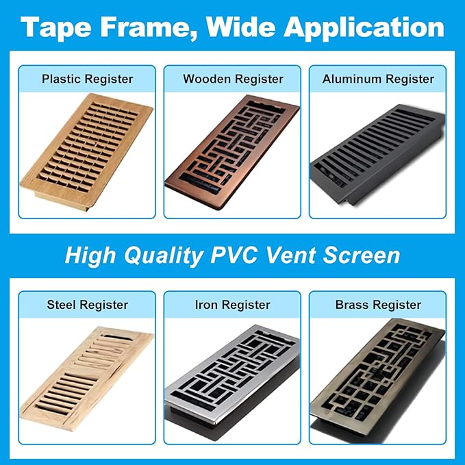 4 Packs Floor Register Vent Cover, 7"x13" Sticky Air Vent Screen Mesh Covers with Non-Magnetic Adhesive PET Gel - Securely Attaches to Plastic, Wood, Stone & More (White)