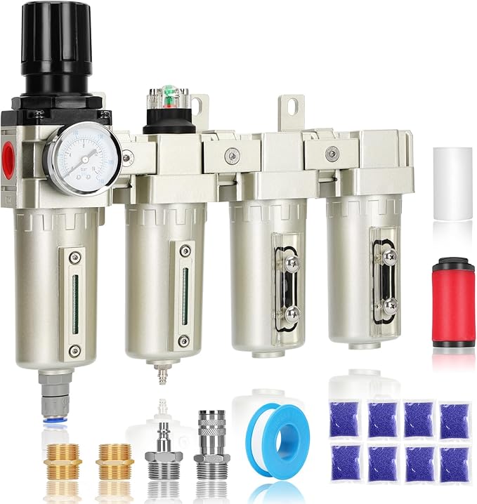 3/4" NPT Industrial Air Dryer for Compressor,4 Stage Air Compressor Water Separator System,Filter Oil Water Separator Dryer for Plasma Cutter and Paint Spray,Auto Drain