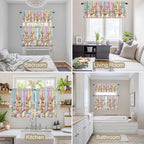 Easter Kitchen Curtains Set 3 Piece for Windows, Rod Pocket Valance and Tier Set 36 Inch Length, Spring Bunny Eggs Botanical Floral Wooden Grain Light Filtering Cafe Curtains for Living Room Bathroom