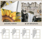 Yellow Sunflowers Swag Valances for Windows, Farmhouse Cow Barn Doors Floral Butterfly Rod Pocket Kitchen Curtains Valance, Kitchen Window Curtains Swag for Cafe Living Room, 2 Panels, 36x63 inch
