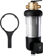 iSpring WSP100ARJ-BP, NSF Certified, Whole House Spin-Down Sediment Water Filter with Bypass, Clear Housing, Jumbo Size, Flushable and Reusable, Touch-Screen Auto Flushing, 4 Modes, 100 Microns