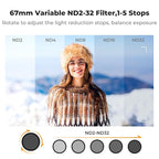 K&F CONCEPT 67mm Clip-on ND2-32 Phone Camera Lens Filter Kit, Multi-Coated Variable Neutral Density Light Reduction Filter Compatible with iPhone 16 15 14 13 12 11 and Other Smart Phone