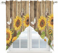 Farmhouse Sunflowers Swag Valances for Windows, Rustic Floral Buttterfly Wood Board Brown Rod Pocket Kitchen Curtains Valance, Kitchen Window Curtains Swag for Cafe Living Room, 2 Panels, 36x63 inch
