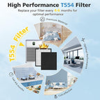 4 Pack T554 Replacement Filter Compatible with Trucozie T554 Air Purifier, 3-in-1 Filtration System Replacement Filters with Activated Carbon for Home Room, 4 HEPA Filter and 8 Washable Pre-Filters