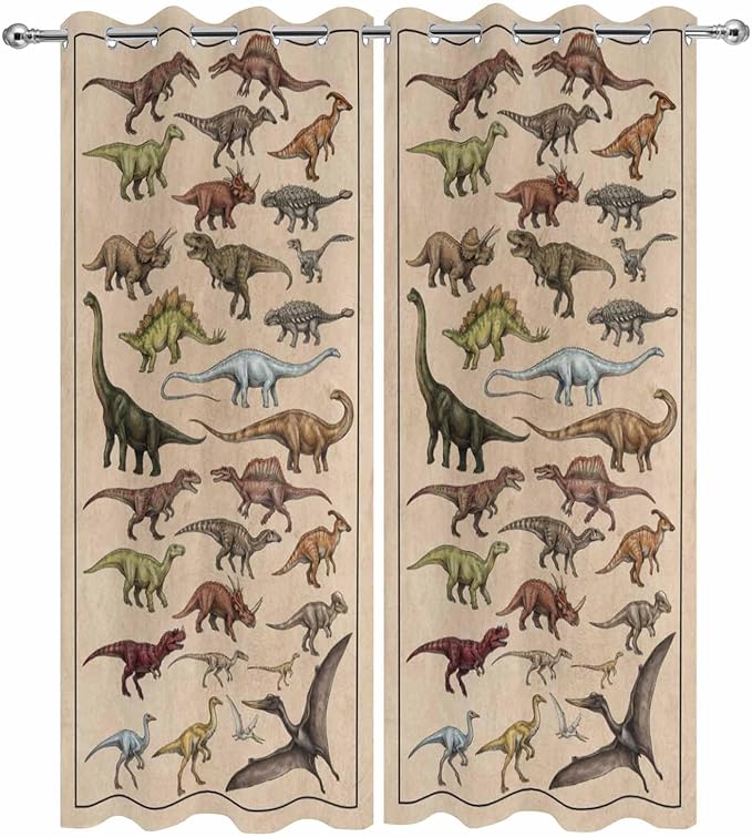 Vintage Outdoor Curtains for Patio Dinosaurs Biographies Retro Waterproof Outside Curtains with Grommet Top Weatherproof Curtain for Cabana Pergola Gazebo, 2 Pack, 54" W x 108" L