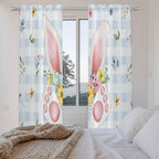 Easter Window Curtains 72 Inch Long 2 Panel Set, Rod Pocket Long Curtains & Drapes, Spring Rabbits Ears Feet Floral Blue Lattice Light Filtering Window Treatment for Bedroom Living Room 52"W x 72"L
