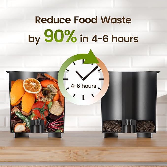 TOPZEE Electric Composter:3L Kitchen Compost Bin Countertop Indoor Odorless, Kitchen Composter Auto-Cleaning, Turns Waste into Natural Fertilizer with a Single Button, Dark Brown