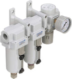 PneumaticPlus SAU430-N06G-MEP Three Stage Air Drying System Particulate Air Filter, Coalescing Filter, Air Pressure Regulator Combo 3/4" NPT - Metal Bowl, Manual Drain, Bracket, Gauge