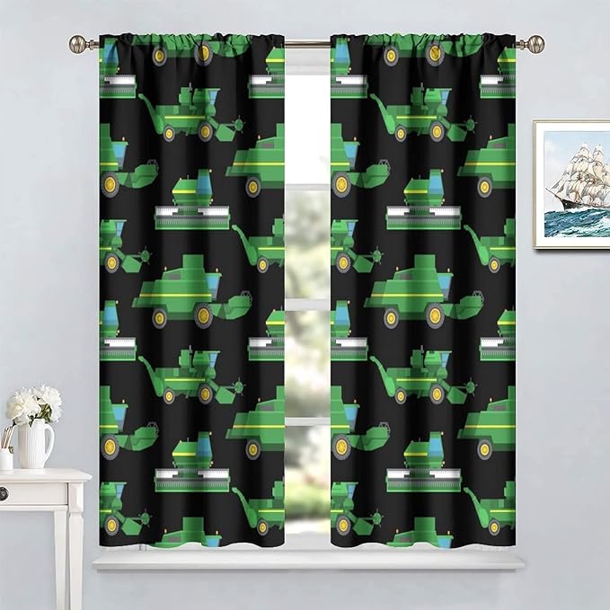 Kids Agriculture Machine Window Curtains, Farm Equipment Tractors Transport Combines Rod Pocket Decorative Windows Curtain for Boys Children Teens Room Decor 84x84in (30% Blackout)