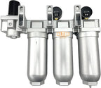 1" NPT SUPER DUTY Industrial Grade 4 Stages Filter Coalescing Desiccant Dryer Regulator System For Compressed Air Lines, Metal Bowls, Great For Paint Spray And Plasma Cutter (MANUAL DRAIN)