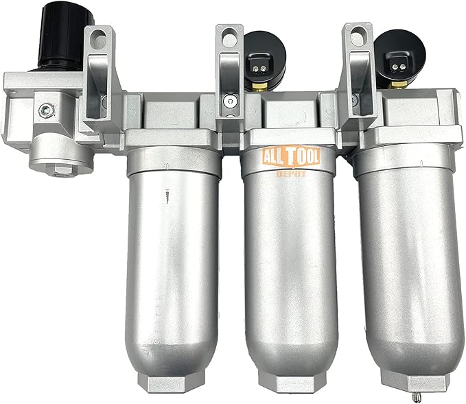 3/4" NPT SUPER DUTY Industrial Grade 4 Stages Filter Coalescing Desiccant Dryer Regulator System For Compressed Air Lines, Metal Bowls, Great For Paint Spray And Plasma Cutter (MANUAL DRAIN)