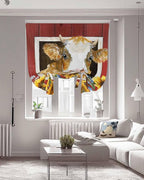 Tie Up Curtains for Windows, Cows Sunflowers Adjustable Balloon Nature Linen Textured Kitchen Curtain, Spring Floral Bees Farmhouse Barn Privacy Curtains Balloon Blind for Cafe, 42 x 63 Inches