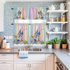 Easter Kitchen Curtain Set, Spring Grey Rabbit Carrots Colorful Wooden Plank Window Valance and Tiers 24" Length, Light Filtering Short Curtains Valance for Cafe Bathroom Bedroom 54"x18"