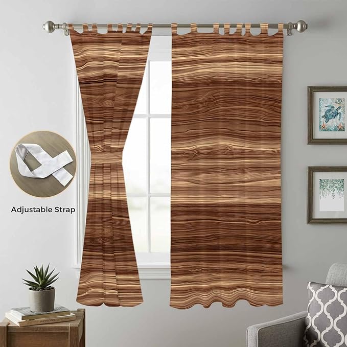 Brown Western Living Room Curtains 96 Inch Length, Window Curtains Tab Top, Vintage Farmhouse Wood Barn Door Light Filtering Window Treatments Drapes 52"x96" 2 Panel