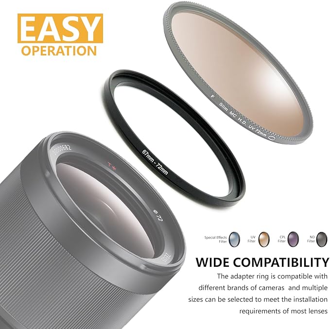 49mm to 72mm Step-up Adapter Rings Filter Adapter Black Metal Step Down Filter Ring Adapter Compatible with All Brand UV CPL ND Camera Lens Filter Stepping Rings (49mm-72mm)