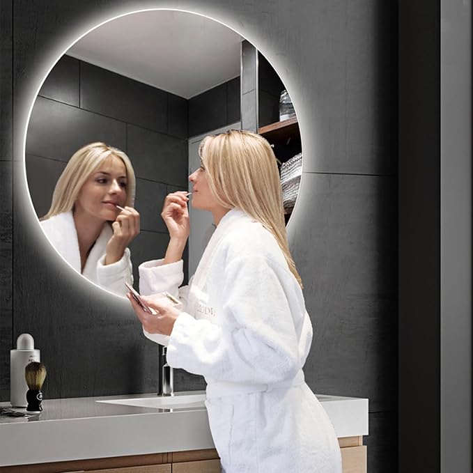 Bathroom Mirror with 3 Colour LED Lights, Lighted Bathroom Makeup Wall Mounted Mirror with Demister Pad, Touch Switch Mirror for Entryway, Bathroom, Vanity(19.6"/50cm)