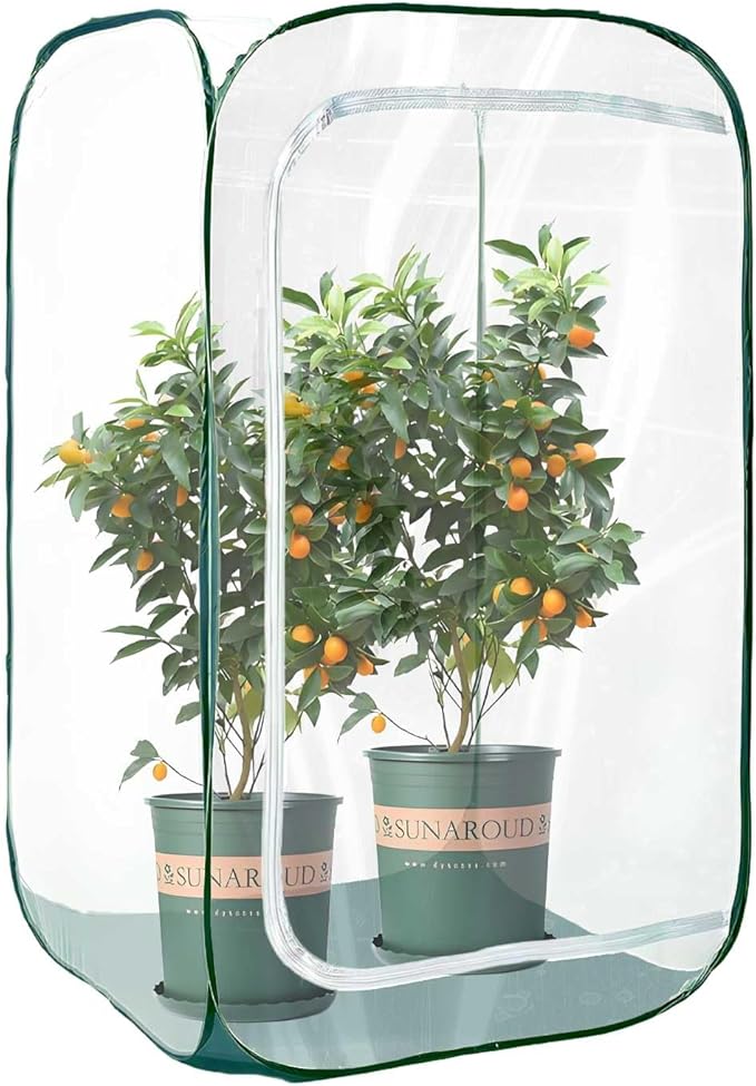 Plant Mini Greenhouse Pop up Frost Protection Enclosure PVC Clear Plant Covers with Roll-up Zipper Entry Doors, Indoor and Outdoor Gardens Protecting Plant from Cold Frost (PVC, 23x23x35in)