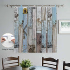 Blue Grey Wooden Bedroom Curtains 72 Inch Length, Window Curtains Tab Top, Farmhouse Barn Sunflowers Retro Light Filtering Window Treatments Drapes 52"x72" 2 Panel