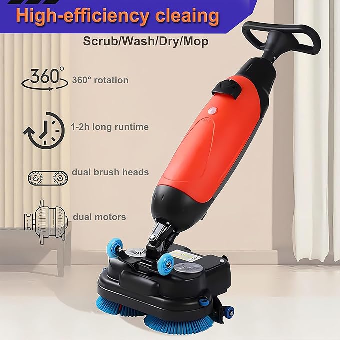 Floor Polisher Commercial, Dual-Brush Rotary Floor Scrubber, Lightweight Electric Floor Cleaner, 360° Rotating Head, Wet Dry Floor Cleaner for Offices & Schools White