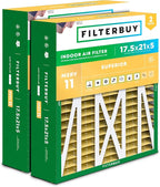 Filterbuy 17.5x21x5 Air Filter MERV 11 Superior Pet & Allergy Defense (2-Pack), Electrostatic Pleated HVAC AC Furnace Filters for Rheem, Ruud, and Protech (Actual Size: 17.13 x 20.63 x 4.38)