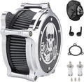 Motorcycle Air Cleaner Skull Style Air Filter with Dustproof Protective Cover Kit for Harley Davidson Touring Trike 2008-16 Softail 2016-17 Dyna 2017 (Chrome)