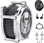 Motorcycle Air Cleaner Skull Style Air Filter with Dustproof Protective Cover Kit for Harley Davidson Touring Trike 2008-16 Softail 2016-17 Dyna 2017 (Chrome)