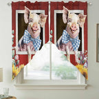 Pig Sunflowers Swag Valances for Windows, Eucalyptus Leaves Floral Bees Red Barn Rod Pocket Kitchen Curtains Valance, Kitchen Window Curtains Swag for Cafe Bathroom Living Room, 2 Panels, 36x63 inch