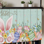 Easter Curtain Valances for Windows, Kitchen Valance Window Treatment, Spring Rabbit Ear Eggs Floral Green Wooden Grain Light Filtering Block Curtains for Bathroom/Bedroom/Living Room 42'' x 18''