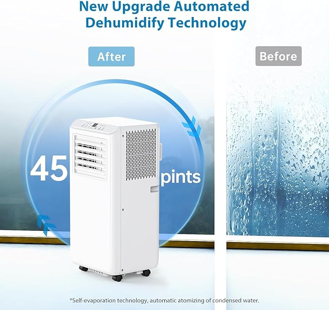 8000 BTUs Portable Air Conditioner with Cooling, Dehumidifier, Fan 3-IN-1 Indoor AC, 24H Timer, 2 Fan Speeds, Sleep Mode, Remote Control Included - Ideal for Home, Office, and Garage Use
