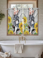 Farmhouse Kitchen Curtains 54 Inches length, Watercolor Sunflowers Animals Printed Wood Grain Window Treatment Curtain Drapes, Thermal Insulated Drapes for Basement Hotel RV, 42"x54", 2 Panels