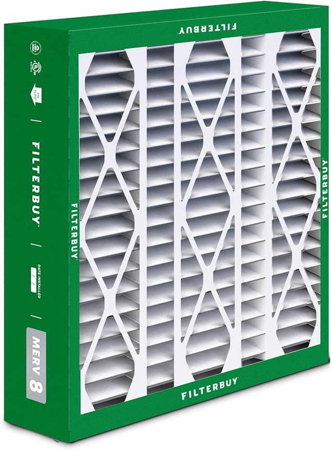 Filterbuy 20x25.25x3.5 Air Filter MERV 8 Essential Dust & Allergy Defense (4-Pack), Pleated HVAC AC Furnace Filters for AprilAire Space-Gard 102 & 2120 (Actual Size: 19.94 x 25.38 x 3.75)